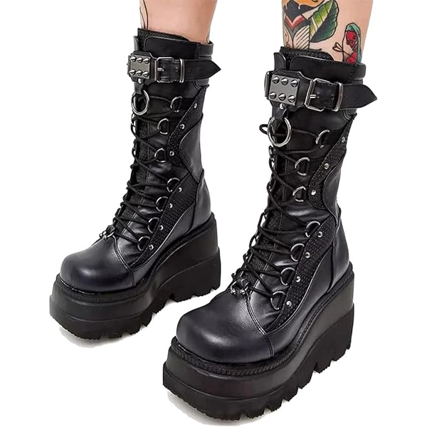 Amazon.com | XBKOJBA Women's Goth Punk Platform Boots Chunky